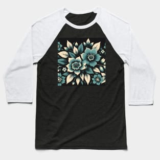 Teal Floral Motif Baseball T-Shirt